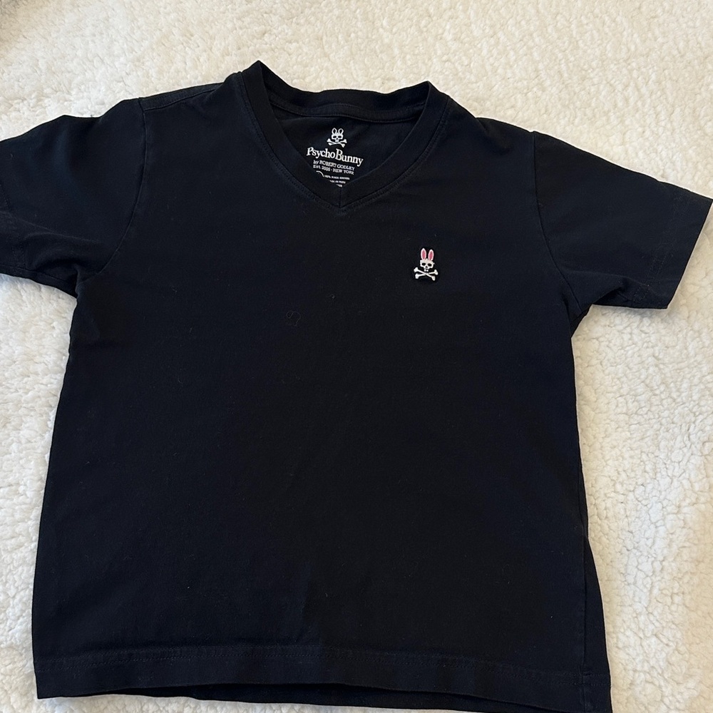 Psycho Bunny Kids Black Tee with Pink Bunny Emblem